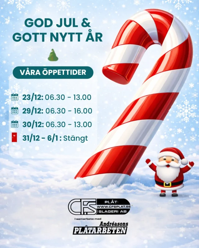 🎄 God jul & gott nytt år! 🎄
Tack till alla kunder och samarbetspartners för året som gått 🙏Våra öppettider under jul & nyår hittar du i bilden.
🔔 Ordinarie verksamhet igen från onsdag 7 januari 2026./ CF:s Plåtslageri#uppsala #plåtslageri #plåtslagare
#hantverk #plåtslageriuppsala