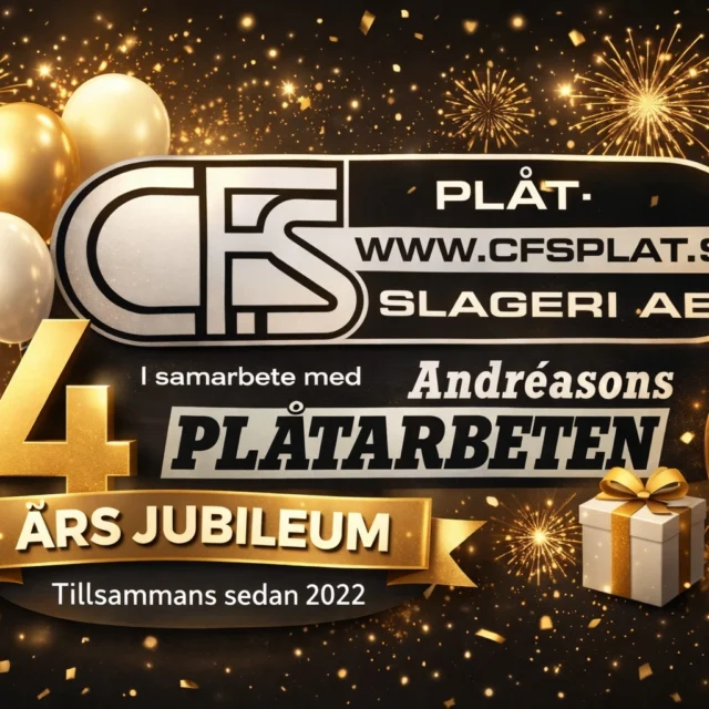 Idag 1 April firar vi lite extra – det är 4 år sedan vi på CF:s Plåtslageri tog över Andreasons Plåtarbeten här i Uppsala.Det har varit en resa fylld av hårt arbete, utveckling och framför allt fantastiska kunder och samarbeten. Vi är otroligt stolta över hur långt vi har kommit och tacksamma för förtroendet vi fått genom åren.Från små servicejobb till större projekt – varje uppdrag betyder något för oss. Och vi ser fram emot många fler år och nya utmaningar.🙏 Stort tack till alla kunder, samarbetspartners och medarbetare som varit med på resan!Nu kör vi vidare – starkare än någonsin 💪